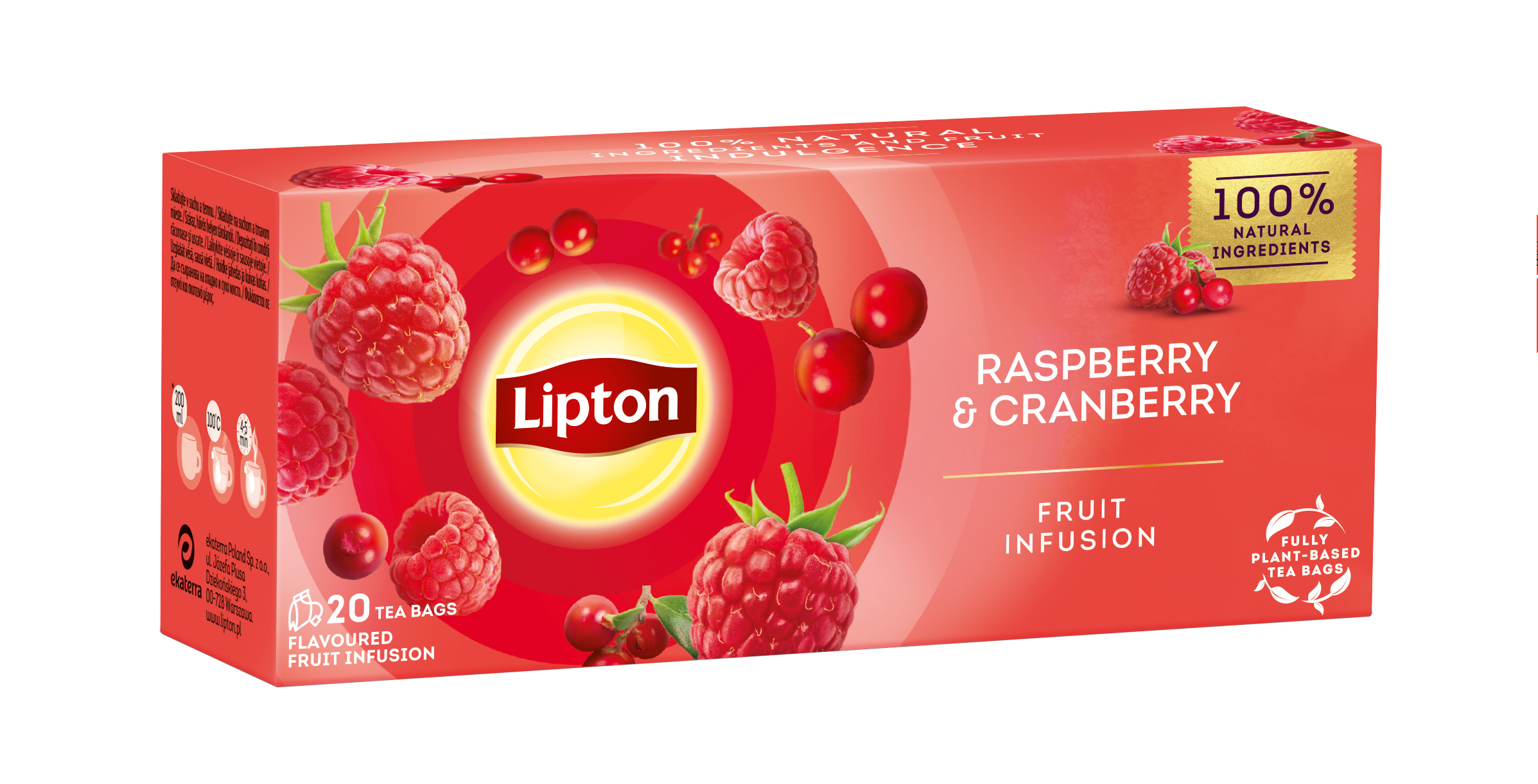 Lipton Raspberry & Cranberry porcovaný čaj 20x1,7 g