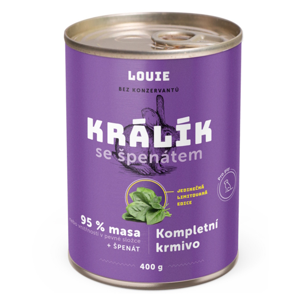 LOUIE Konzerva pro psy králík se špenátem 400 g