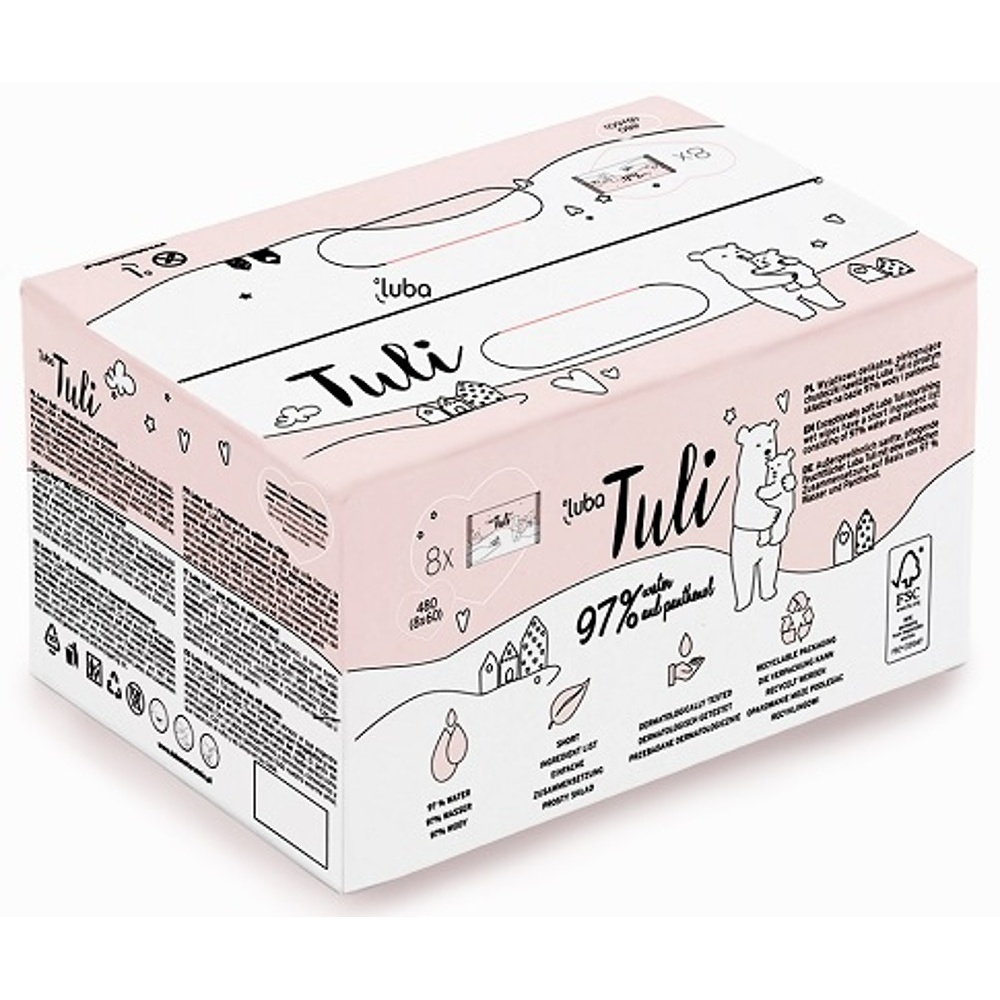 LUBA Tuli Big Pack dětské vlhčené ubrousky s 97 % vody a panthenolem 8 x 60 ks