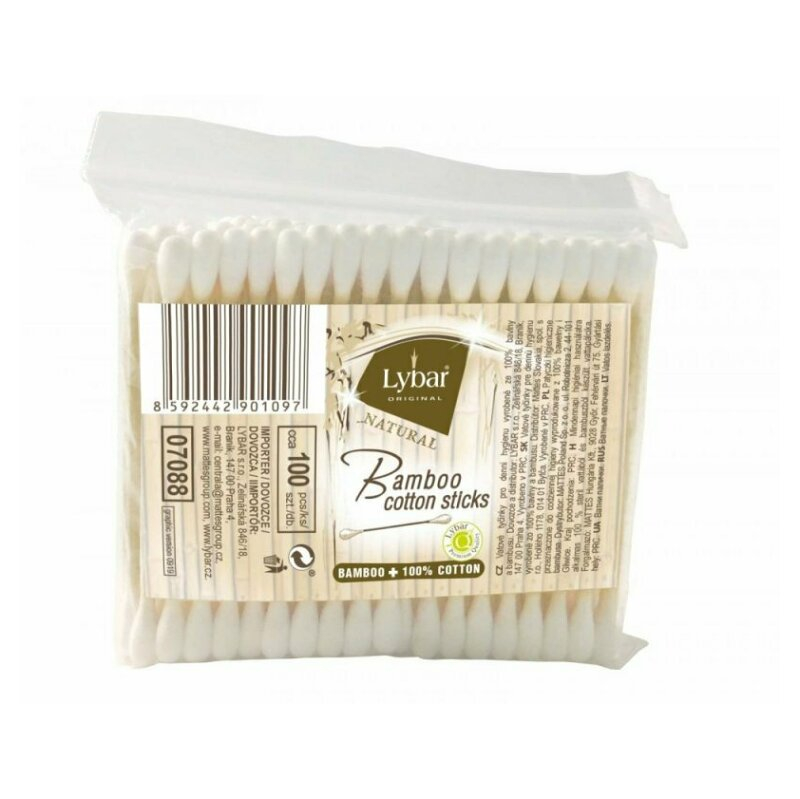 LYBAR Natural bamboo vatové tyčinky v sáčku 100 kusů