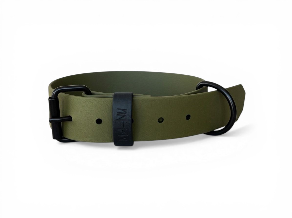 MA-NU Obojek Greeny Dreamy, Khaki, Kování: Černé, Obvod: 35 - 45 cm, Šířka: 3,8 cm