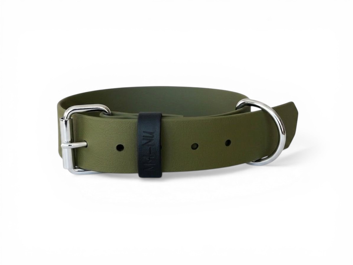 MA-NU Obojek Greeny Dreamy, Khaki, Kování: Chrom, Obvod: 25 - 35 cm, Šířka: 2,5 cm