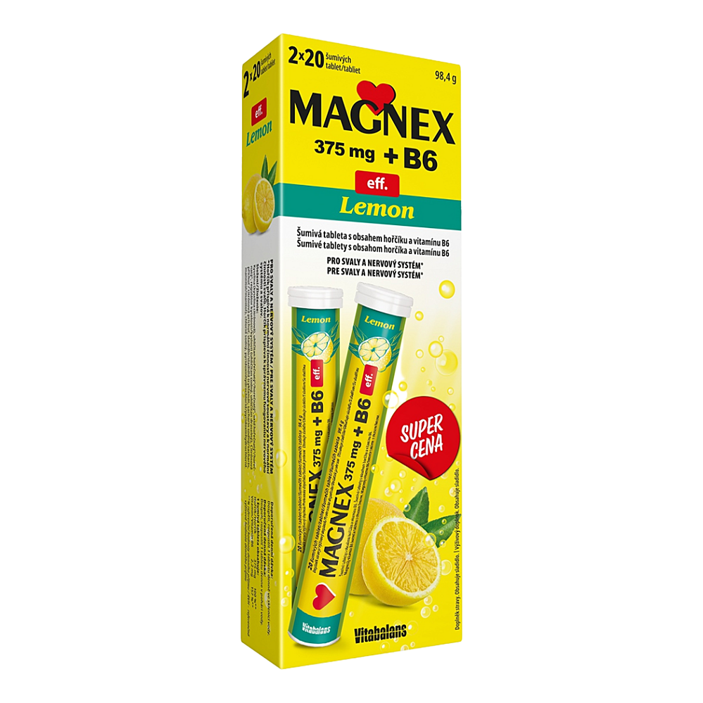 MAGNEX 375mg+B6 eff. Lemon 2 x 20 šumivých tablet