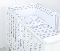Mamo Tato Mantinel s povlečením do postýlky, 3D sada, Obláčky, 135x100 cm, bílá, šedá