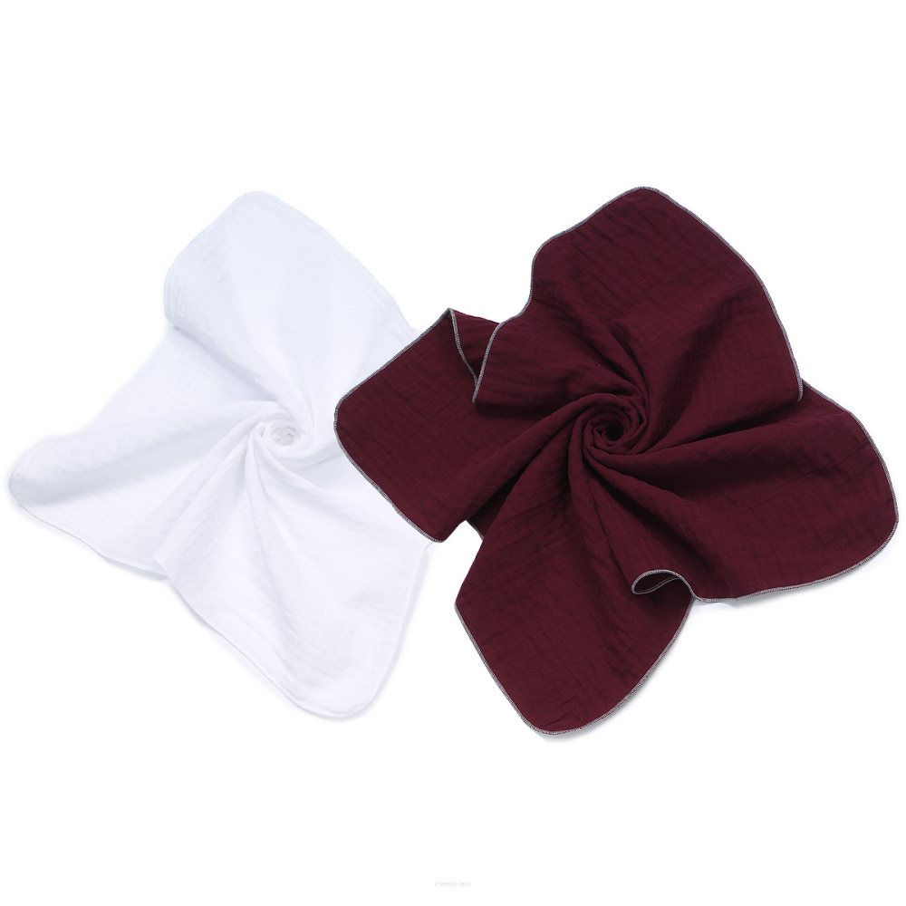 Mamo Tato Mušelínové plenky Lux, 2D sada 60x60 cm, bílá/bordó