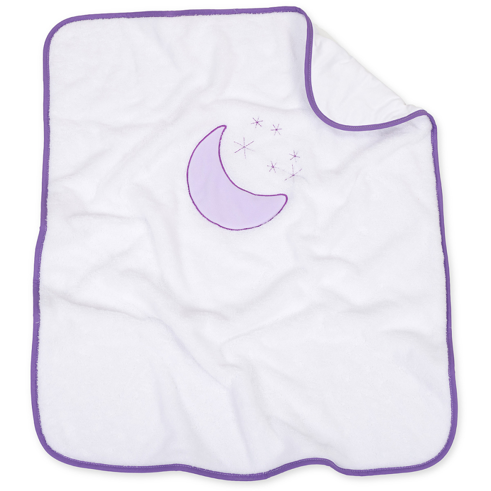 Mamo Tato Oboustranná chlupáčková dečka s vyšívkou 75 x 90 cm, Měsíček, bílá/fialová