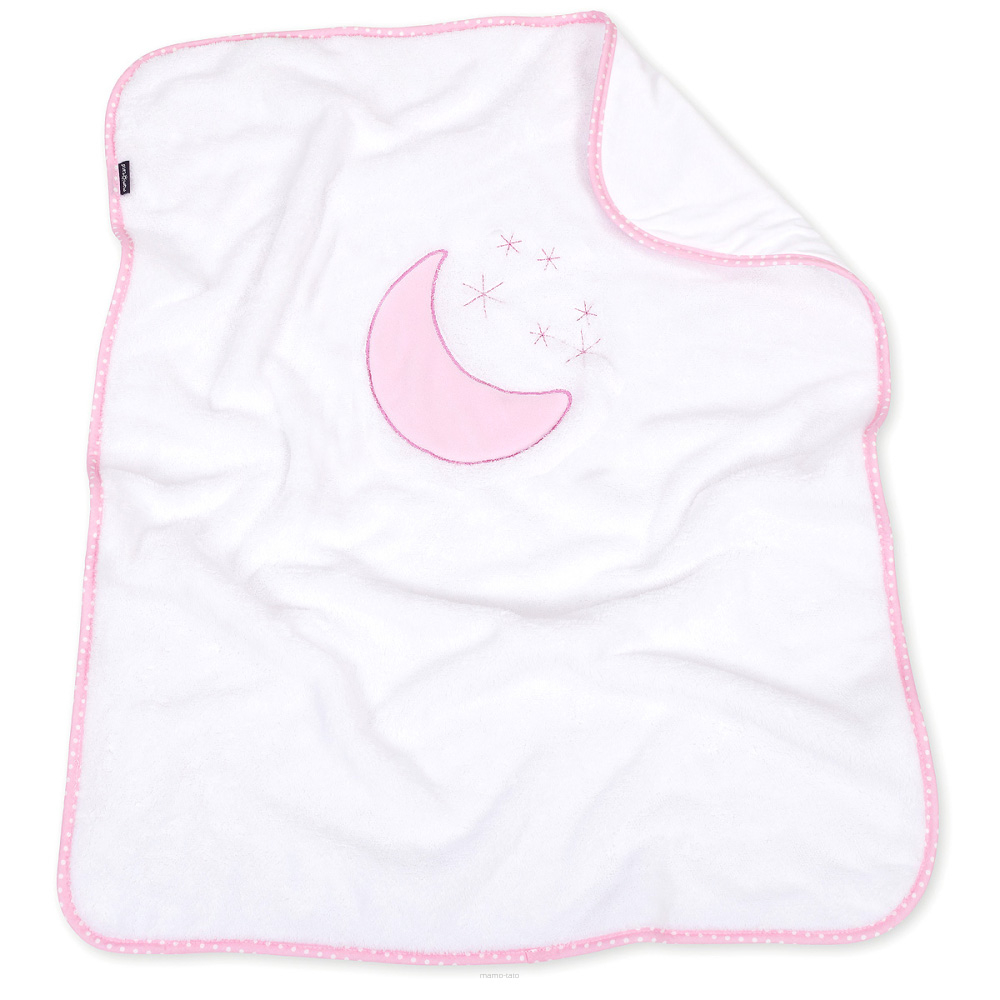 Mamo Tato Oboustranná chlupáčková dečka s vyšívkou 75 x 90 cm, Měsíček, bílá/růžová
