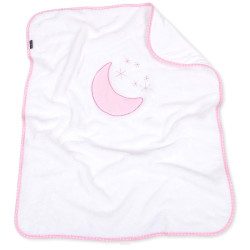 Mamo Tato Oboustranná chlupáčková dečka s vyšívkou 75 x 90 cm, Měsíček, bílá/růžová