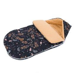 Mamo Tato Zimní fusak Lux, prošívaný flecce, 48 x 90 cm Zimní kvítí, černá/karamel