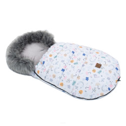 Mamo Tato Zimní fusak Lux s kožešinkou, Birds, 50 x 100cm - šedá, bílá