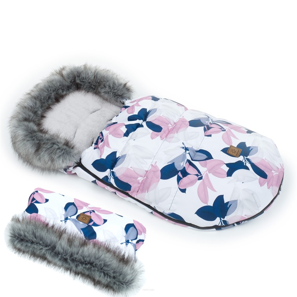 Mamo Tato Zimní fusak Lux s kožešinkou + rukávník, 50 x 100cm - šedá, granát