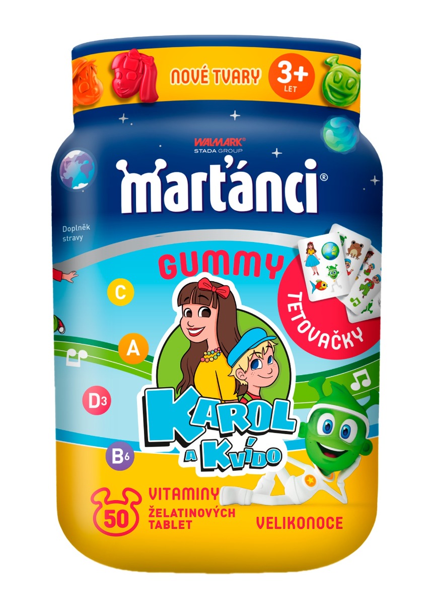 Marťánci Gummy Karol a Kvído Velikonoce 50 želé tablet + tetovačky