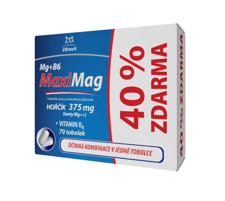 MaxiMag Hořčík 375 mg + B6 70 tobolek 40 % zdarma