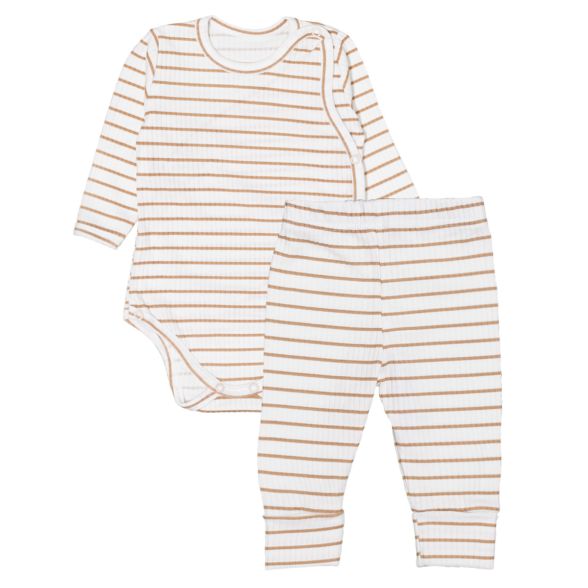 MBaby Zavinovací žebrované body + tepláčky, 2D sada Proužek, béžové