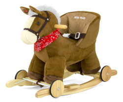 Milly Mally Houpací koník Polly 2v1 s kolečky – plyšový, zvukový, tm. hnědý