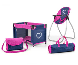 Milly Mally Sada pro panenky 5v1, postýlka, židlička a houpačka Elsa - granát, růžová