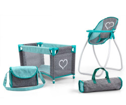 Milly Mally Sada pro panenky 5v1, postýlka, židlička a houpačka Elsa - šedá, zelená