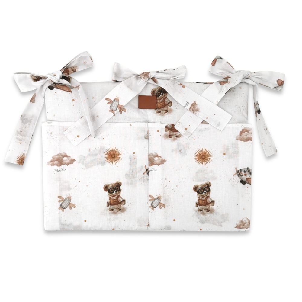 Miminu Kapsář na postýlku, bavlna, Méďa pilot - bílá, béžová