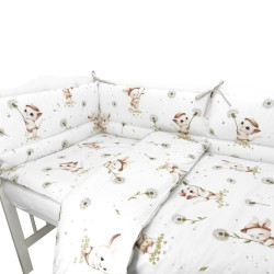 Miminu Mantinel s povlečením do postýlky, 3D sada Bavlna, Kocourek a pampeliška - bílá