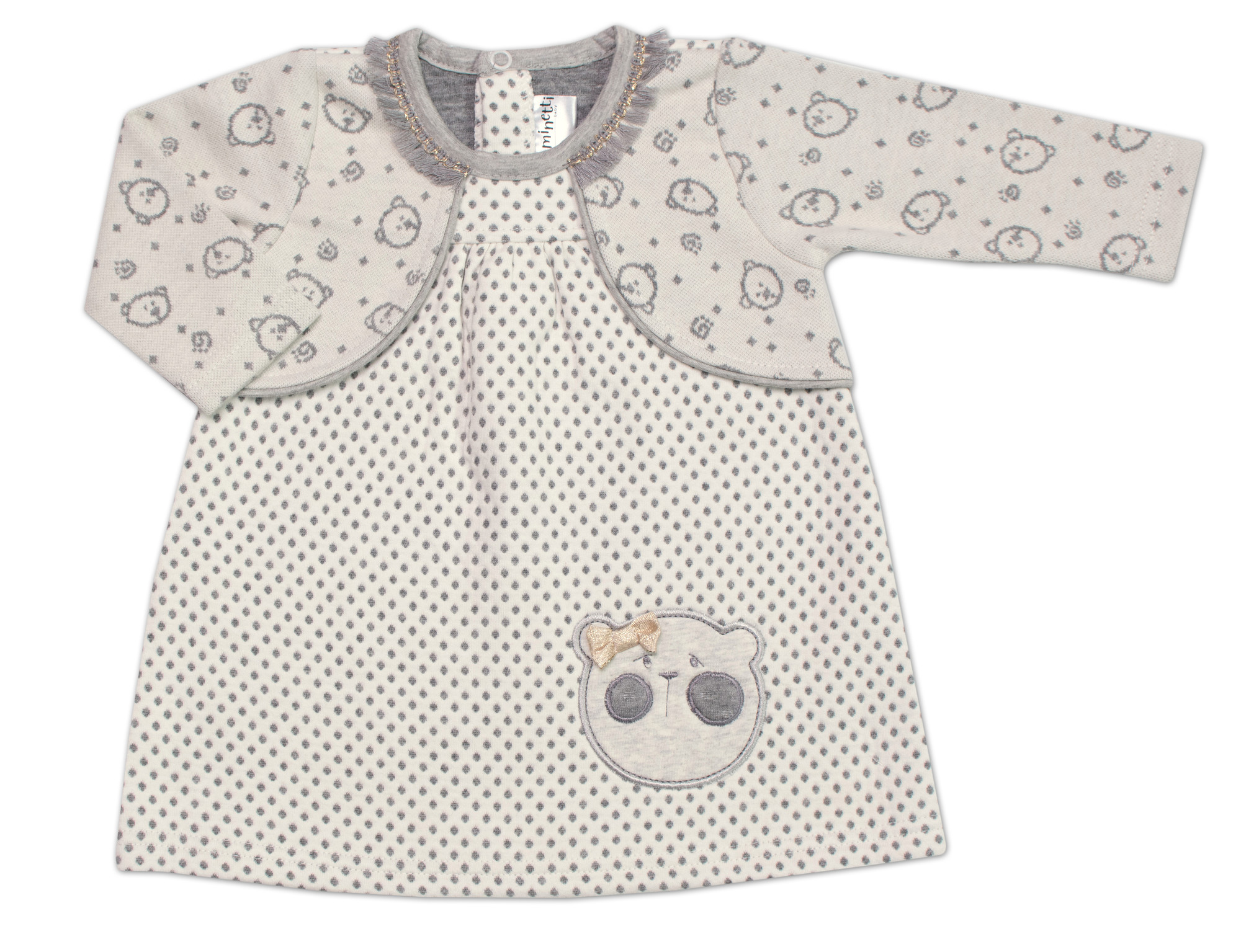Minetti Kojenecké šatičky s bolerkem Lovely Teddy, - ecru/šedé