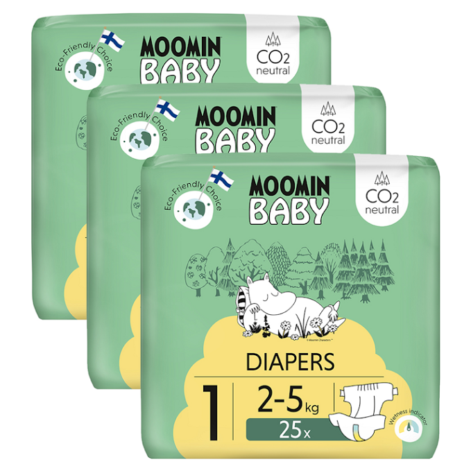 MOOMIN BABY 1 Eko plenky měsíční balení newborn 2–5 kg 75 ks