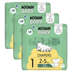 MOOMIN BABY 1 Eko plenky měsíční balení newborn 2–5 kg 75 ks