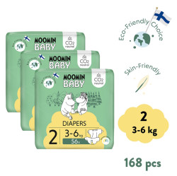 MOOMIN BABY 2 Eko plenky měsíční balení newborn 3–6 kg 168 ks