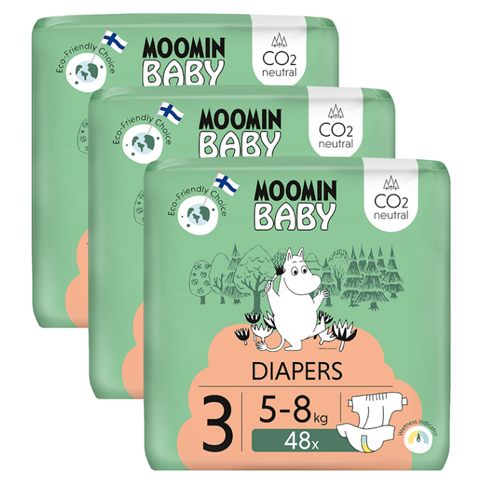MOOMIN Baby 3 eko pleny měsíční balení midi 5-8 kg 144 kusů