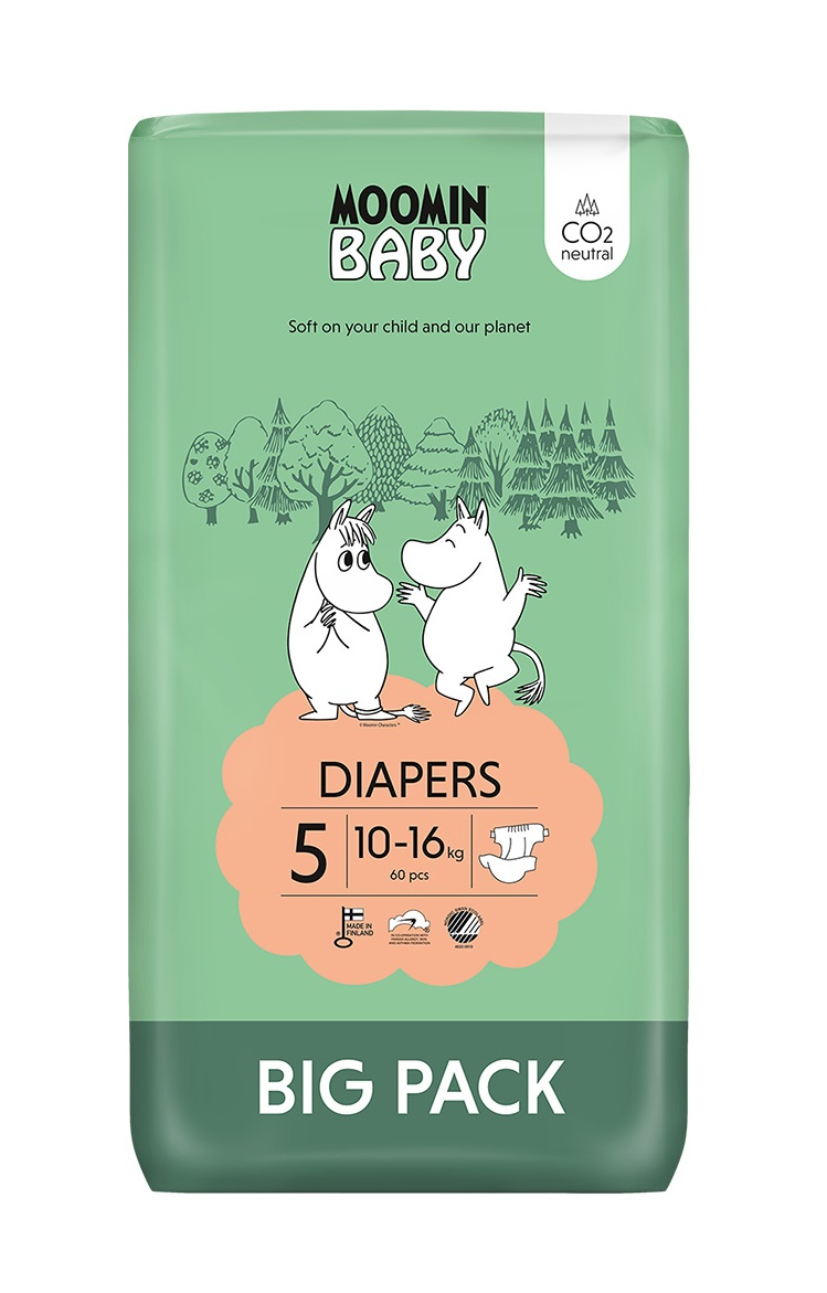 Moomin Baby 5 Maxi 10–16 kg eko pleny 60 ks