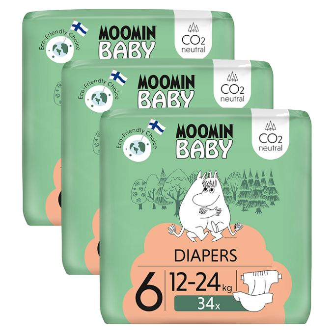 MOOMIN Baby 6 eko pleny měsíční balení maxi 12–24 kg 102 kusů