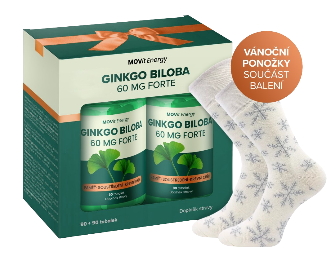 MOVIT ENERGY Dárkové balení Ginkgo Biloba 60 mg, 180 tobolek + Vánoční ponožky