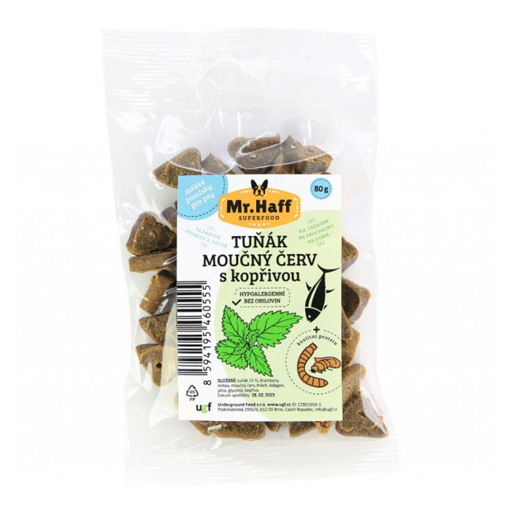 MR. HAFF Pamlsky pro psy tuňák a moučný červ s kopřivou 80 g
