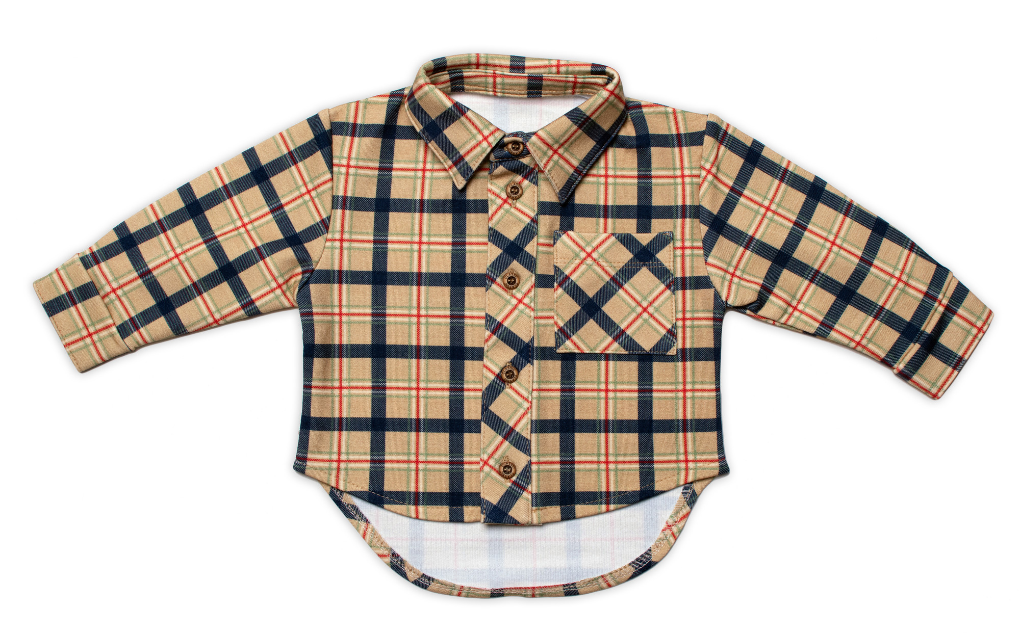 Mrofi Dětská košile dl. rukáv s prodlouženým zadním dílem, Kuba - béžová, vel. 116