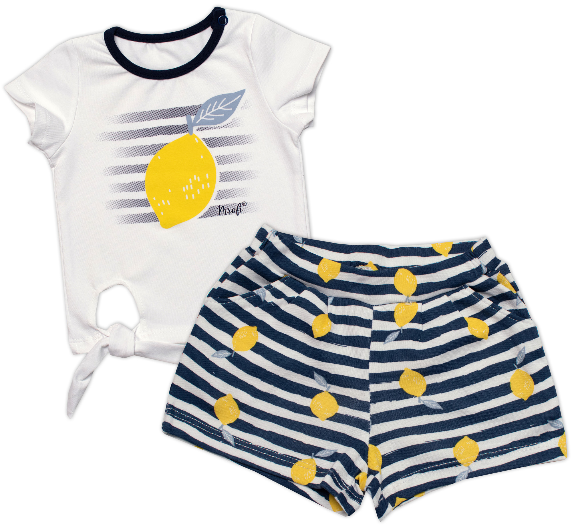 Mrofi Dívčí triko+kraťasy 2D sada, Citrónky, , bílá/modrá