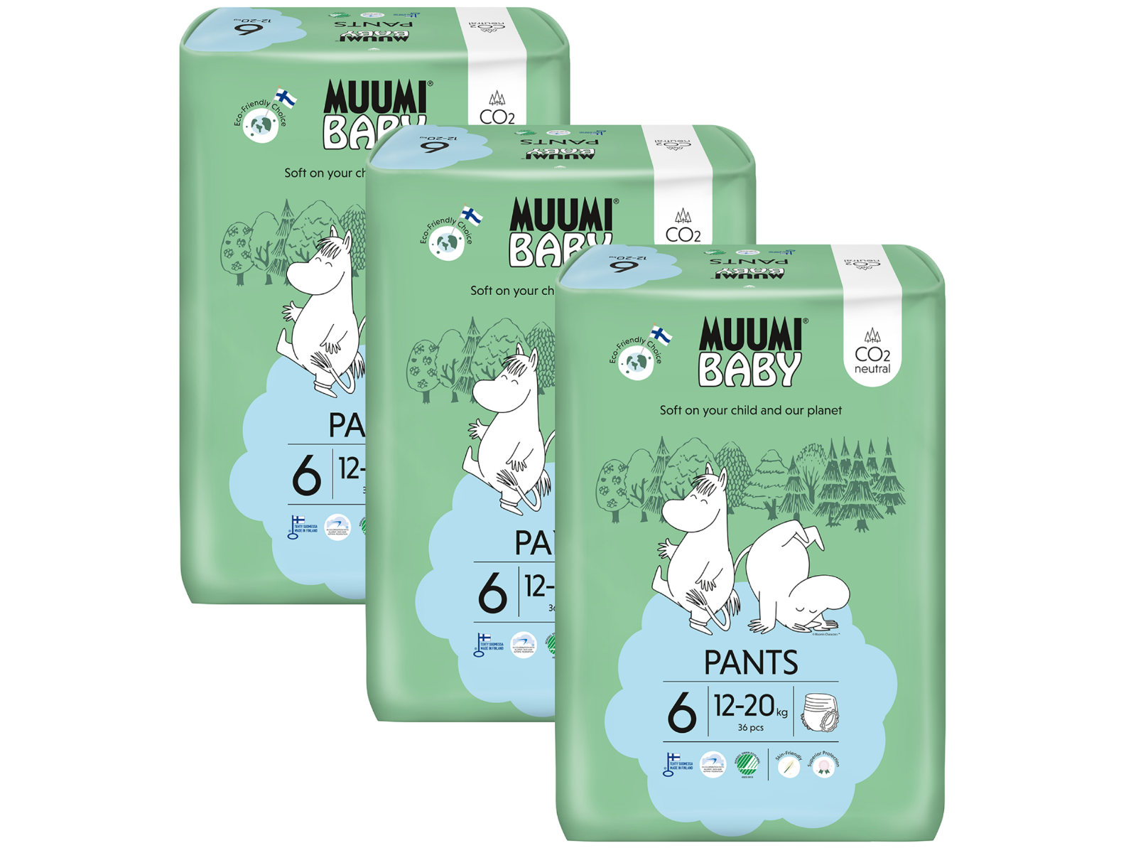 Muumi Baby Pants 6 Junior 12–20 kg eko kalhotky 108 ks