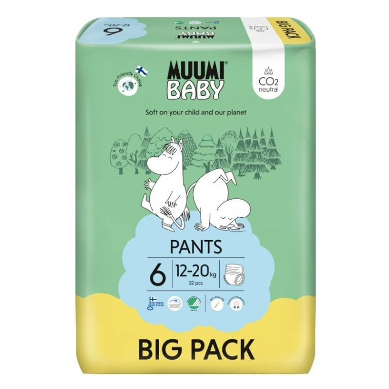 MUUMI BABY Walkers 6 Junior 12-20 kg kalhotkové eko pleny 52 ks