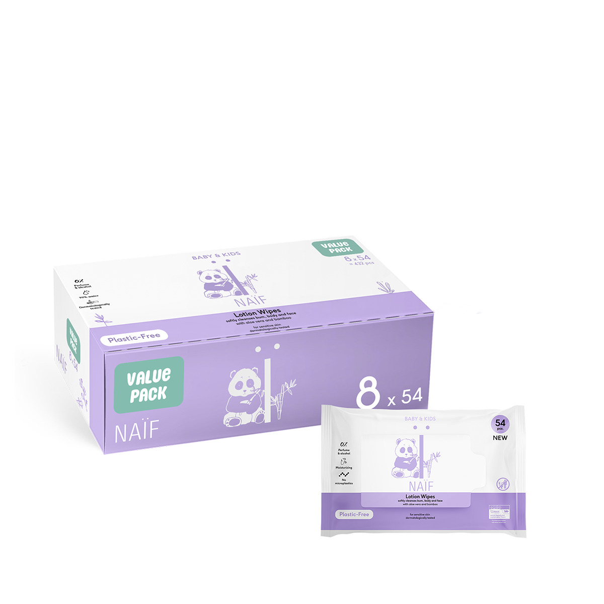 NAÏF Vlhčené ubrousky s aloe vera a bambusem 8 x 54 ks
