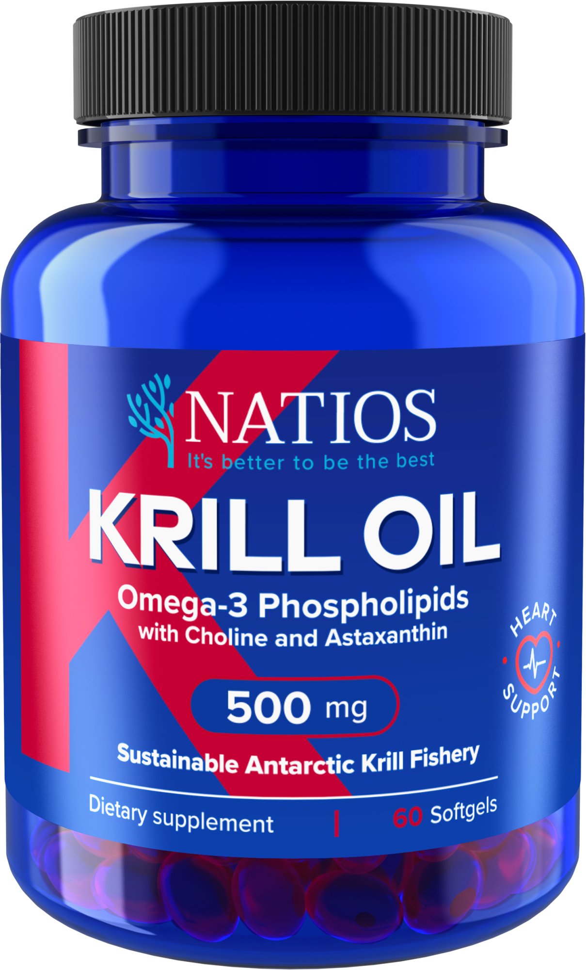 NATIOS Krill Oil Omega-3 Phospholipids with Choline and Astaxanthin 500 mg 60 kapslí