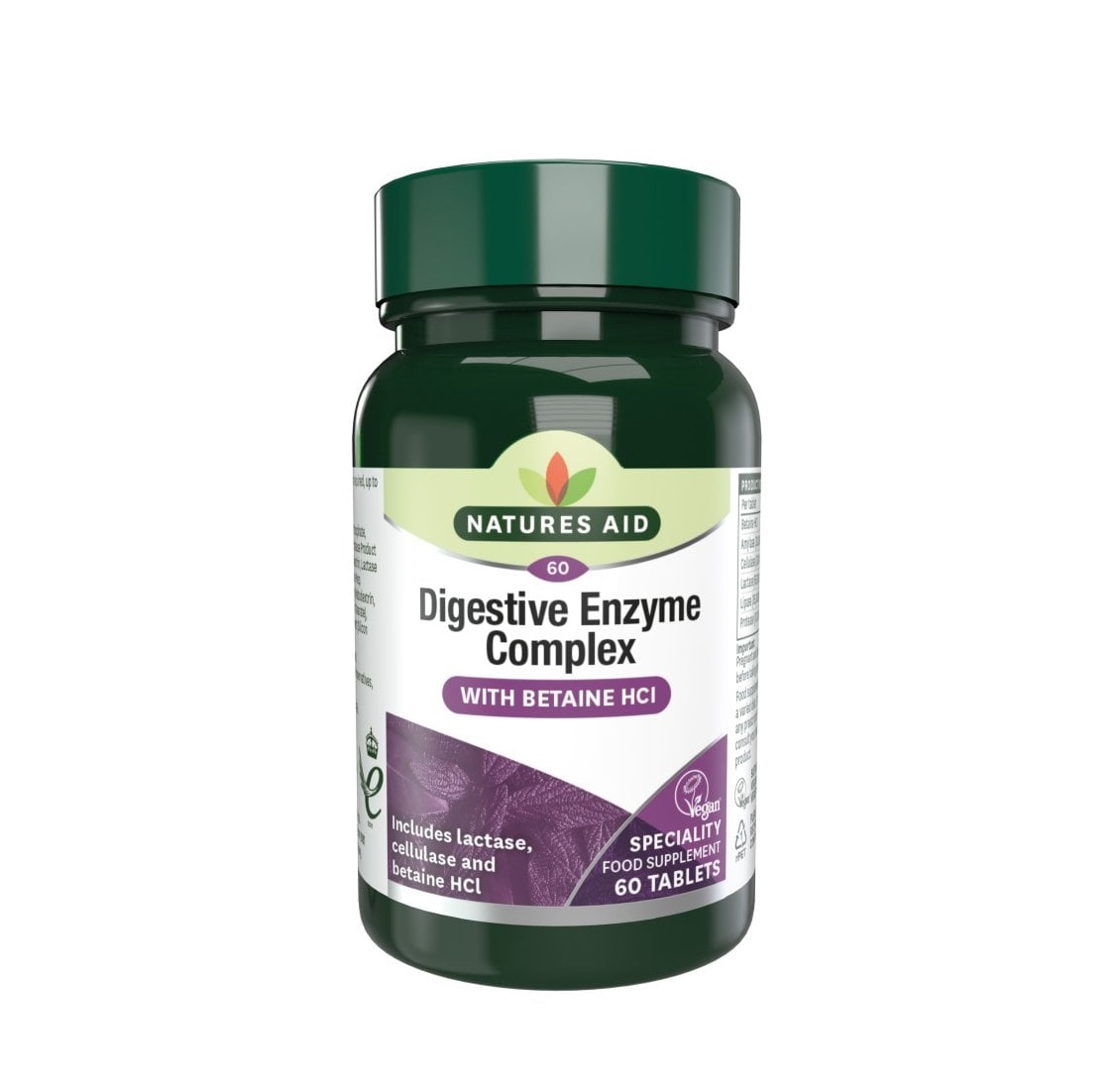Natures Aid Trávicí enzymy Complex s betainem HCl 100 mg 60 tablet