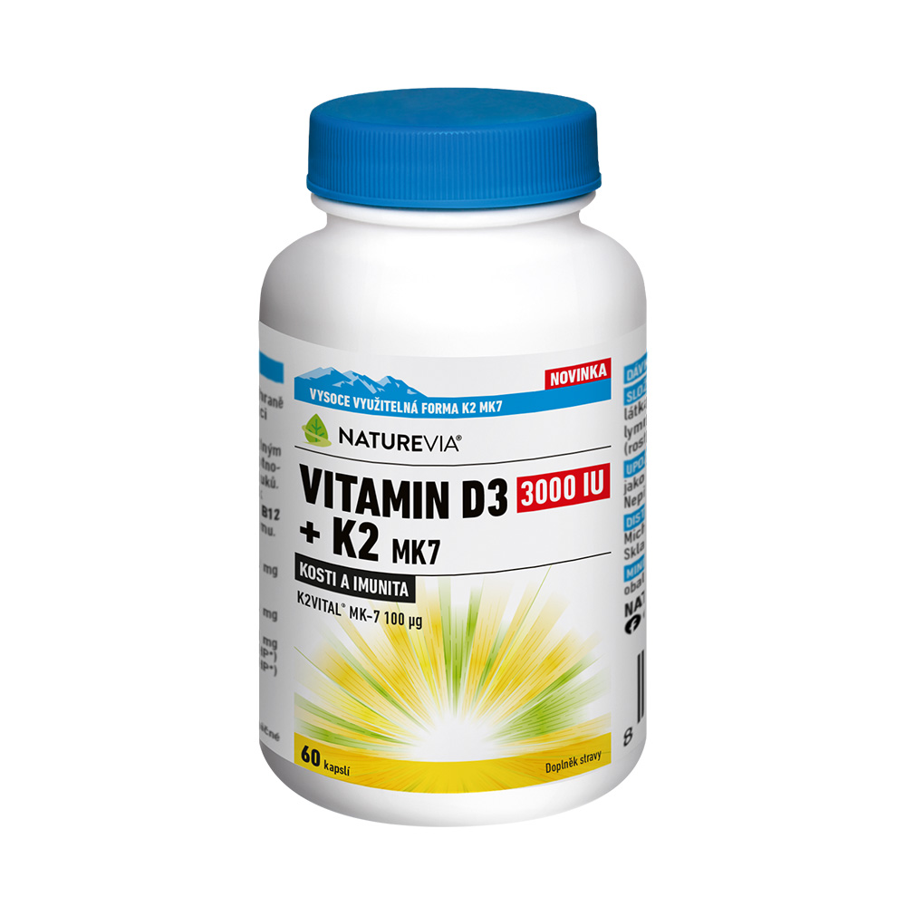 NATUREVIA Vitamin D3 3000IU + K2 MK7 60 kapslí