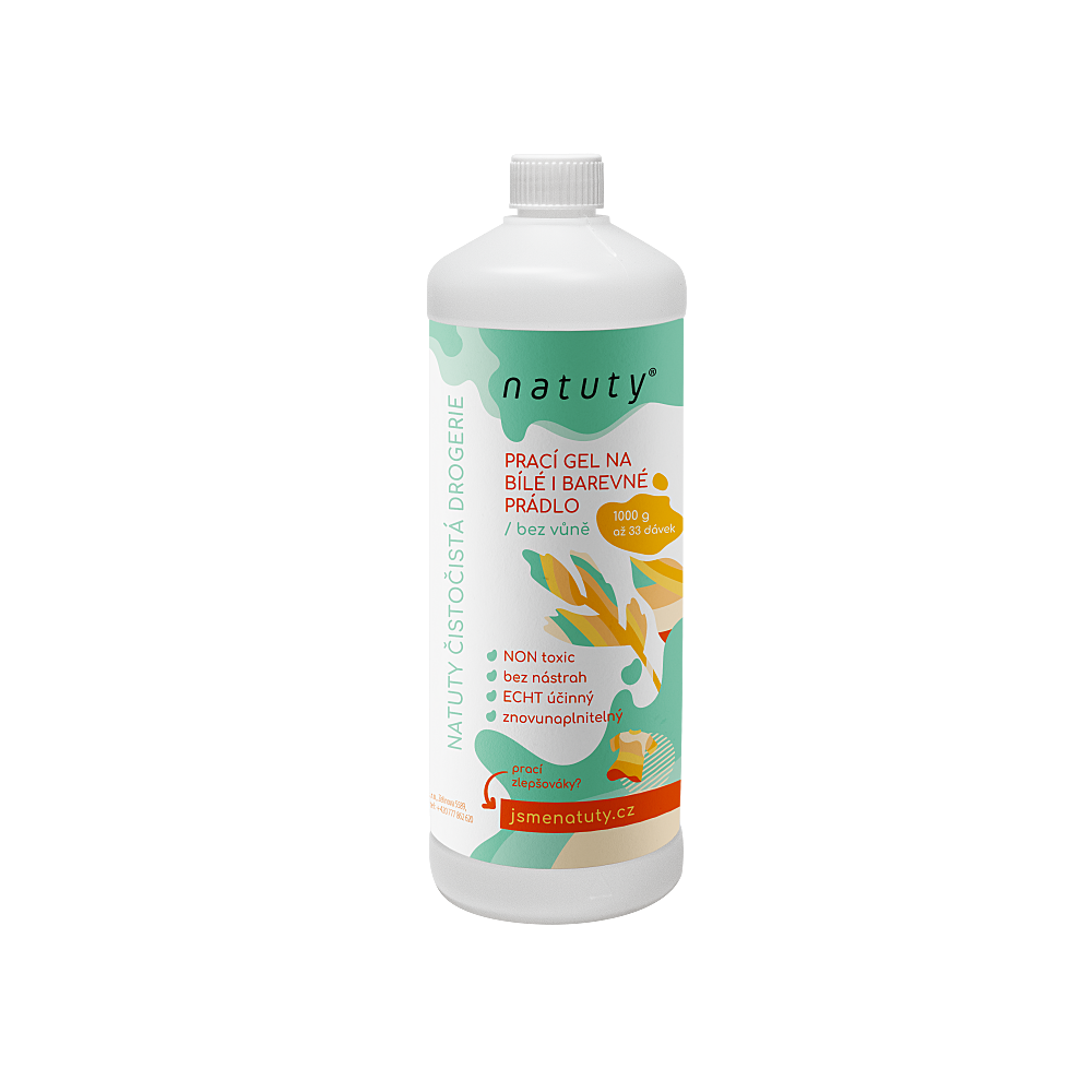 NATUTY Prací gel na bílé i barevné prádlo bez vůně 1 l