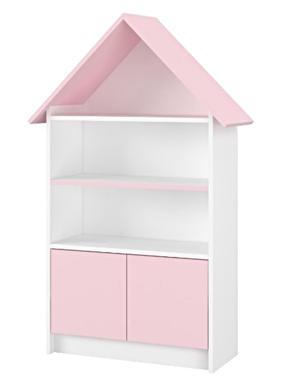 NELLYS Dřevěná knihovna/skříň na hračky Domeček, bílá/růžová