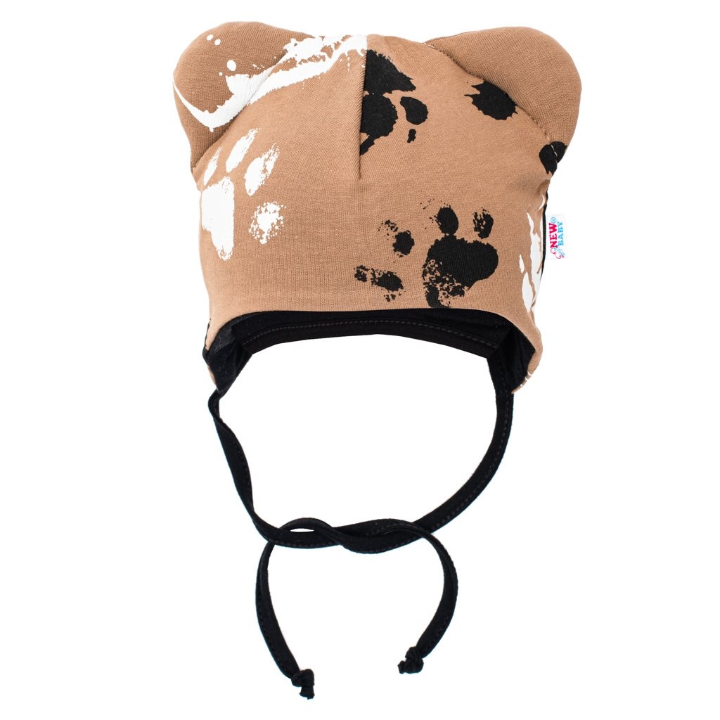 New Baby Kojenecká bavlněná čepička s oušky  tlapka hořčicová, vel. 68 (4-6m)