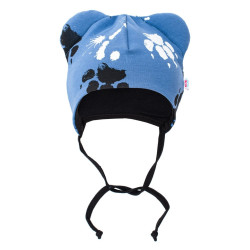 New Baby Kojenecká bavlněná čepička s oušky  tlapka modrá, vel. 62 (3-6m)