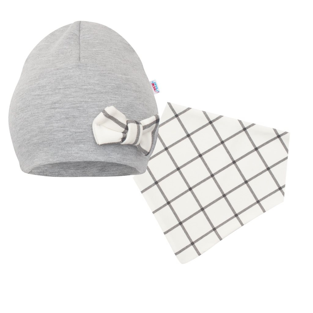 New Baby Kojenecká čepička s šátkem na krk  Missy šedá, vel. 68 (4-6m)