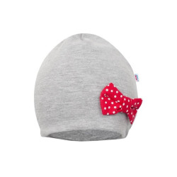 New Baby Kojenecká čepička s šátkem na krk  Missy šedo-červená, vel. 86 (12-18m)