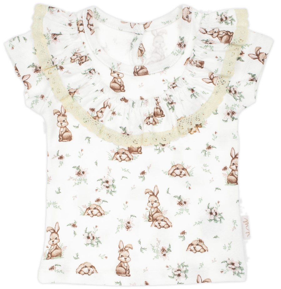 Nicol Tričko bavlna, krátký rukáv s volánky, , Bunny - krémové, vel. 116