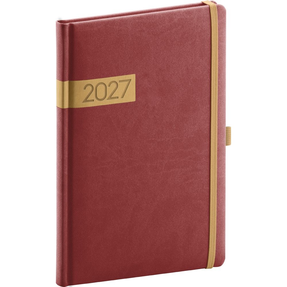 NOTIQUE Twill týdenní diář 2027, bordó-zlatý, A5 15 × 21 cm