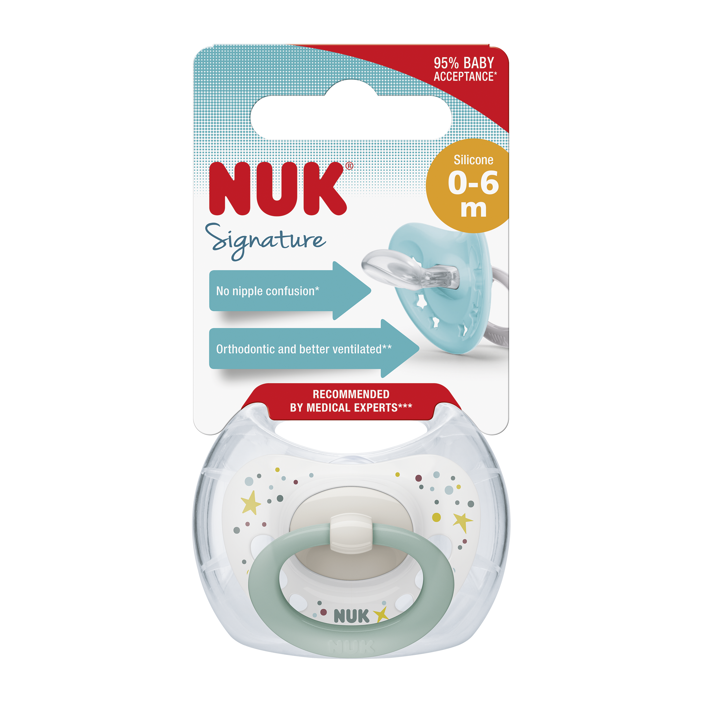 NUK dudlík Signature 0-6 m, bílo/zelený
