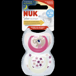 NUK Dudlík Star Den&Noc 6-18 m růžová 2 ks